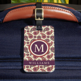 Etiqueta De Bagagem Padrão de Paisley Vermelho Castanho Púrpura e Amar