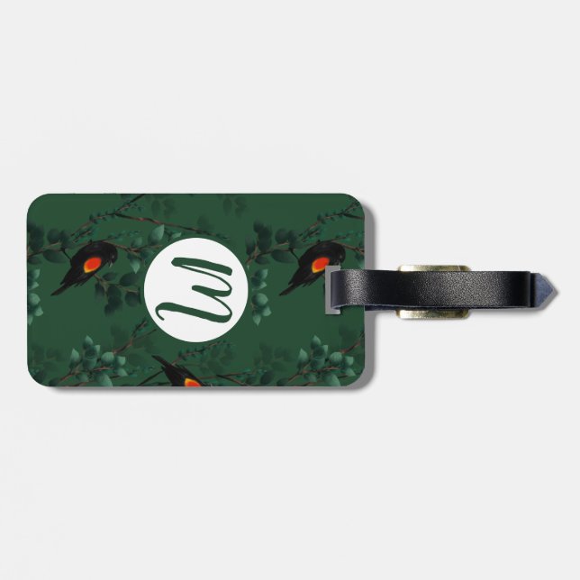 Etiqueta De Bagagem Padrão de Pássaro Negra Vermelho (Traseira Horizontal)