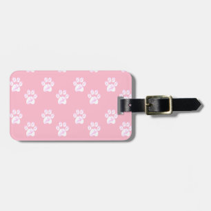 Etiqueta De Bagagem Padrão de patas brancas fofas em rosa
