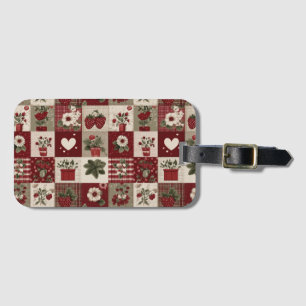 Etiqueta De Bagagem Padrão de Patchwork de Morango Country Vintage