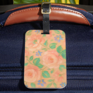 Etiqueta De Bagagem Padrão de Rosa Floral e Periwinkle