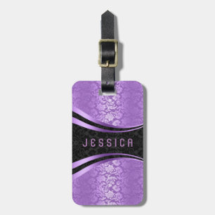Etiqueta De Bagagem Padrão Elegante de Lavanda e Preto para Damascos F