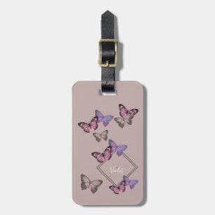 Etiqueta De Bagagem Padrão Feminino de Borboleta c. Monograma - Rosa C