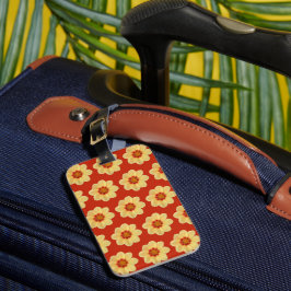 Etiqueta De Bagagem Padrão Floral Amarelo Dahlia em Vermelho