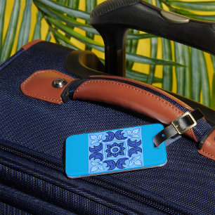 Etiqueta De Bagagem Padrão Floral Azul