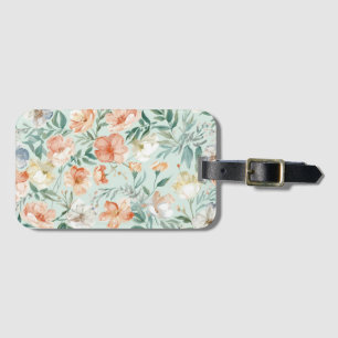 Etiqueta De Bagagem Padrão Floral Azul Aquarela de Prado de Flores Sil