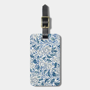 Etiqueta De Bagagem Padrão Floral Azul Desenho Antigo Asiático