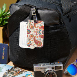 Etiqueta De Bagagem Padrão Floral Boho Paisley Branco Vibrante