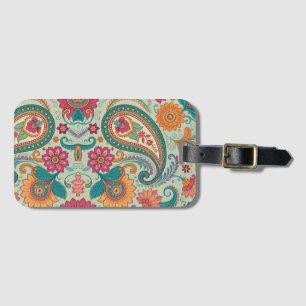 Etiqueta De Bagagem Padrão Floral Boho Paisley verde claro Vibrante