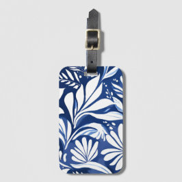 Etiqueta De Bagagem Padrão Floral Botânico Aquarela Azul