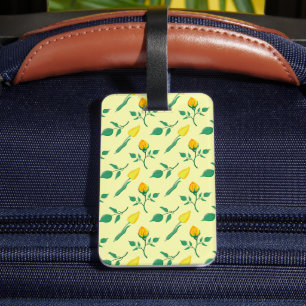 Etiqueta De Bagagem Padrão floral com rosa amarela e flores tulipas