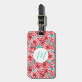 Etiqueta De Bagagem Padrão Floral Coral e Monograma