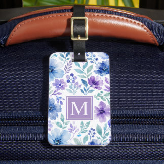 Etiqueta De Bagagem Padrão Floral de Aquarela Roxo Lavanda Personaliza