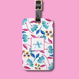 Etiqueta De Bagagem Padrão Floral de Arte Folclórica Monogramada