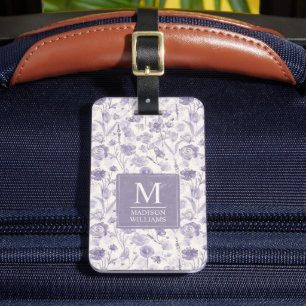 Etiqueta De Bagagem Padrão Floral de Flores de Lavanda Roxo Aquarela