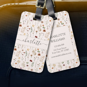 Etiqueta De Bagagem Padrão Floral de Flores Silvestres Bonitas em Aqua