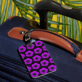 Etiqueta De Bagagem Padrão Floral de Geranium roxo em preto
