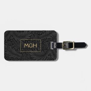 Etiqueta De Bagagem Padrão Floral de Monograma Dourado Elegante