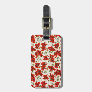 Etiqueta De Bagagem Padrão Floral de Papoula Vermelha Vintage Arte Bot