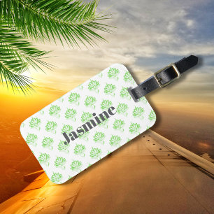 Etiqueta De Bagagem Padrão Floral de Vintage Verde com Monograma Perso