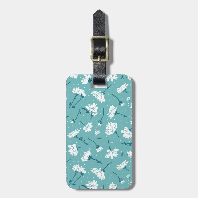 Etiqueta De Bagagem Padrão Floral Elegante - Botânica Branca e Teal (Frente Vertical)
