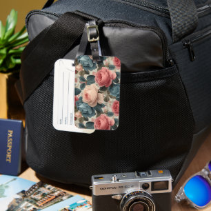 Etiqueta De Bagagem Padrão Floral Elegante Vintage com Rosas