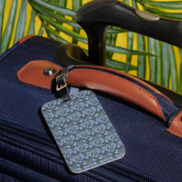 Etiqueta De Bagagem Padrão Floral em Aquarela Azul Elegante