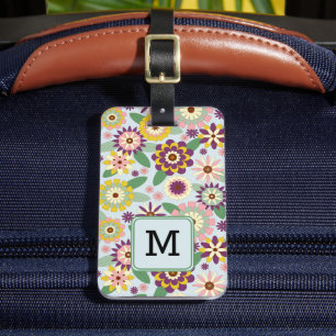 Etiqueta De Bagagem Padrão Floral Retroativo Monograma Marca Inicial d