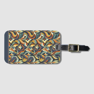 Etiqueta De Bagagem Padrão Floral Rodopiante Retro Groovy Azul Marinho