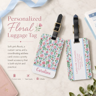 Etiqueta De Bagagem Padrão Floral Rosa Feminino Personalizado Aquarela