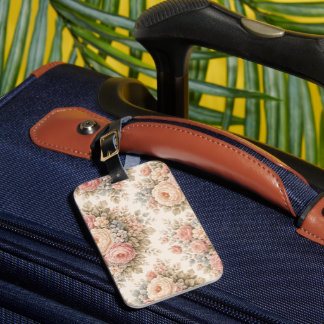 Etiqueta De Bagagem Padrão Floral Rosa Vintage | Pastel Elegante 