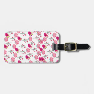 Etiqueta De Bagagem Padrão Floral Simétrico Rosa e Bege