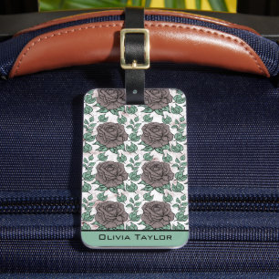 Etiqueta De Bagagem Padrão floral verde grande floração personalizado