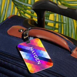 Etiqueta De Bagagem Padrão Geométrico Abstrato Colorido Personalizado