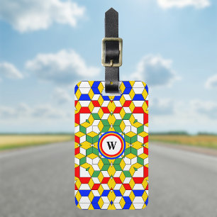 Etiqueta De Bagagem Padrão Geométrico dos Cubos Monogramas Coloridos