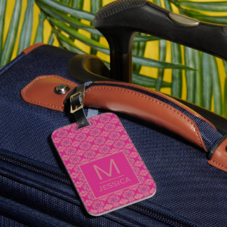 Etiqueta De Bagagem Padrão Geométrico Rosa Roxo Ornamentado Personaliz