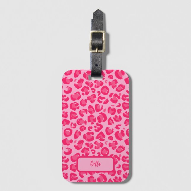 Etiqueta De Bagagem Padrão-Leopardo Rosa Quente (Frente Vertical)