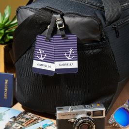 Etiqueta De Bagagem Padrão Listrado Roxo Lavanda Náutico Personalizado