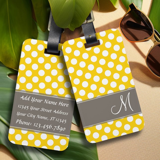Etiqueta De Bagagem Padrão moderno de Bolinhas com Monograma (Personalized Luggage Tag)