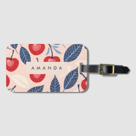 Etiqueta De Bagagem Padrão Monograma Personalizado de Cereja e Folha