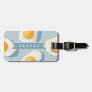 Etiqueta De Bagagem Padrão Personalizado de Ovo Frito Divertido Azul E