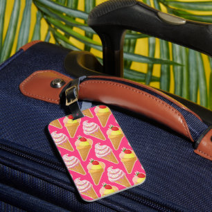 Etiqueta De Bagagem Padrão rosa Kawaii com sorvete de morango