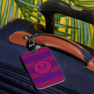 Etiqueta De Bagagem Padrão Roxo e Magenta Listrado Monograma