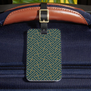 Etiqueta De Bagagem Padrão Sayagata, japonês, Dourado e Marinho azul