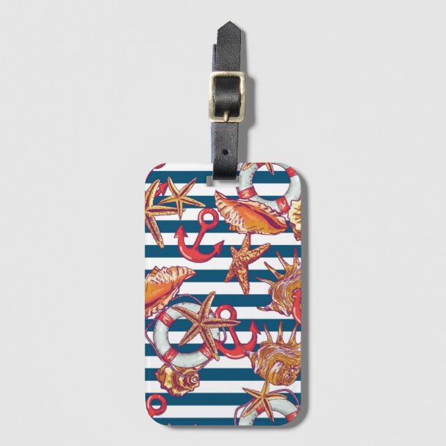 Etiqueta De Bagagem Padrão Starfish E Stripes (Frente Vertical)