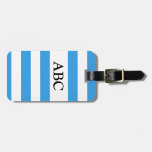 Etiqueta De Bagagem Padrão Striped Azul-Céu com Monograma