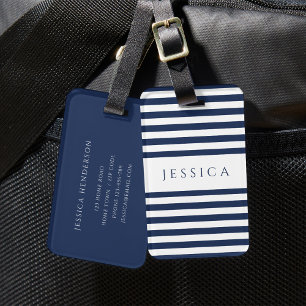 Etiqueta De Bagagem Padrão Striped Azul do Marinho Moderno