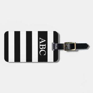 Etiqueta De Bagagem Padrão Striped preto e branco com monograma