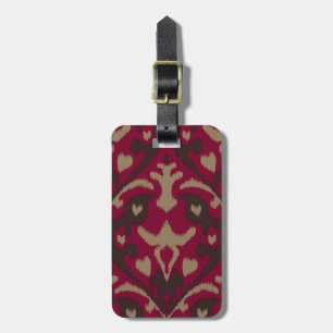 Etiqueta De Bagagem Padrão tribal de ikat vermelho-vermelho moderno