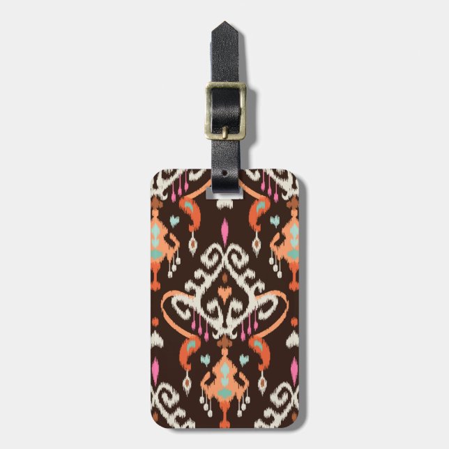 Etiqueta De Bagagem Padrão tribal moderno de cinza-marrom-alaranjada (Frente Vertical)